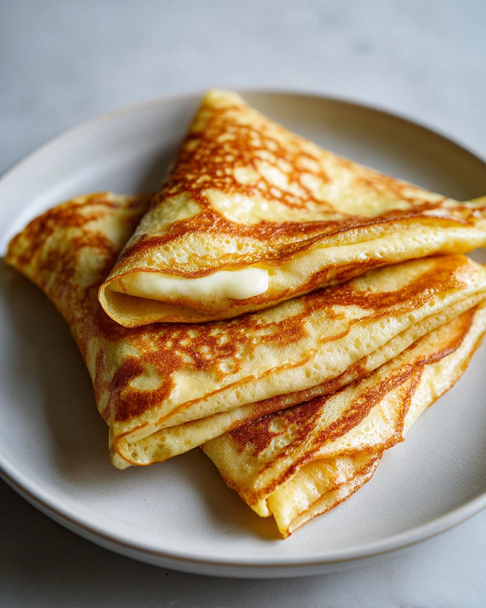 A stack of golden brown, folded cheese blintzes recipe items showing creamy cheese filling peeking out.
