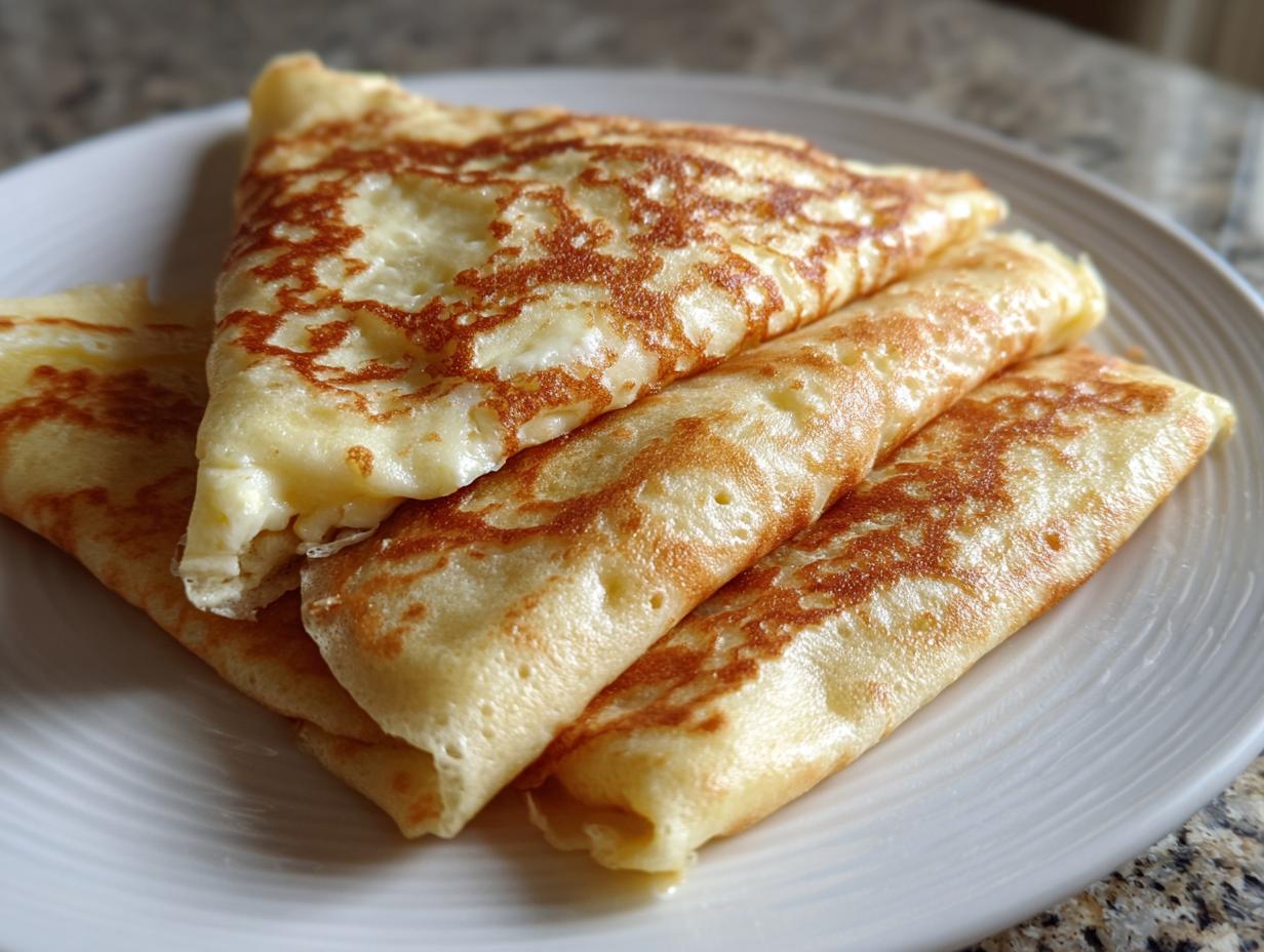 Close-up of golden brown Cheese Blintzes recipe items, folded and rolled, served on a white plate.