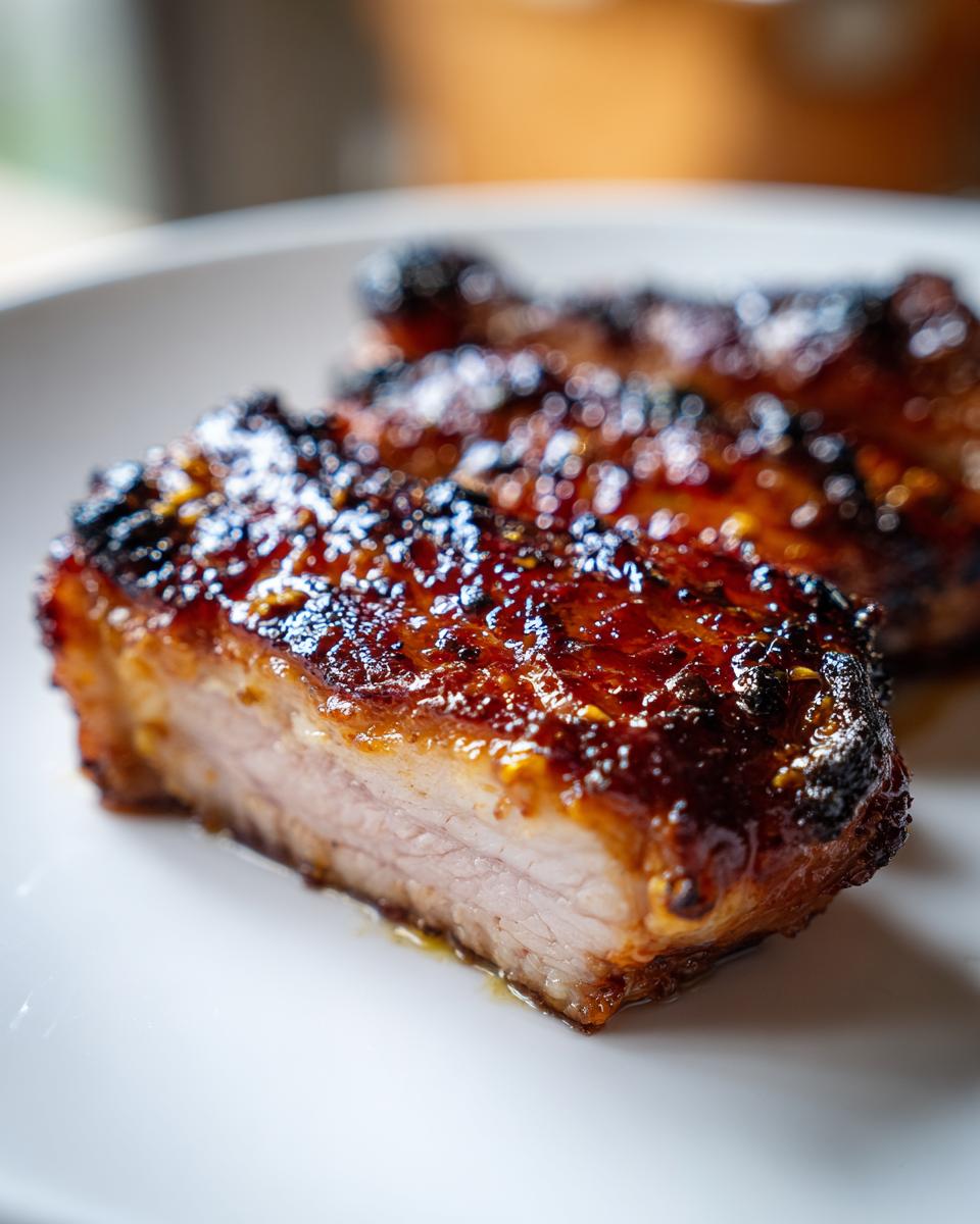 Cross-section of a juicy Honey Mustard Grilled Chicken Breast showing a caramelized glaze and tender interior.